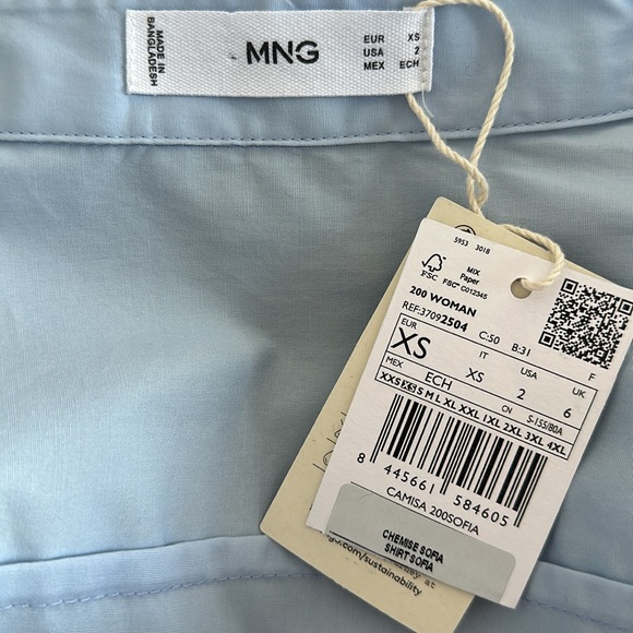 MANGO Fitted Cotton Shirt Sky Blue NWT - Picture 9 of 10